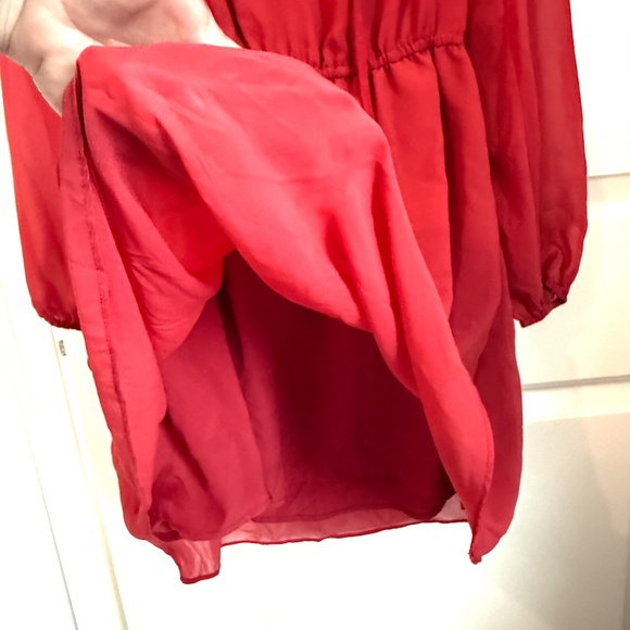 BCBGeneration Red Chiffon Long Sleeved Midi Dress Size Small - Picture 8 of 8
